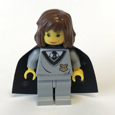 LEGO Minifigure-Hermione, Hogwarts Torso, Light Gray Legs, Black Cape with Stars-Harry Potter / Sorcerer's Stone-HP003-Creative Brick Builders